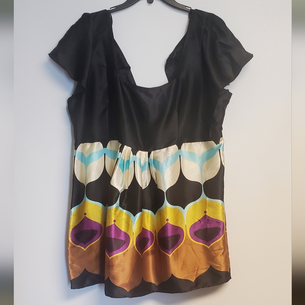 Venezia Printed Satin Baby Doll Blouse Size 14/16